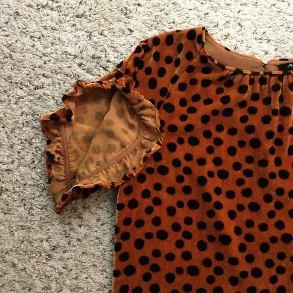 MADEWELL Velvet Memento Ruffle-Sleeve Top in Leopard Dot Shirt Size S - Picture 4 of 9
